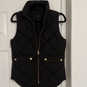 J. Crew Women's Black Quilted Vest with Gold Accents